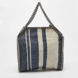 Pre Owned Stella McCartney Navy Blue Canvas Mini Striped Falabella Tote