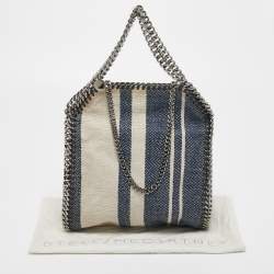 Pre Owned Stella McCartney Navy Blue Canvas Mini Striped Falabella Tote