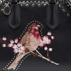 Pre Owned Stella McCartney Black Faux Leather Bird Embroidered Falabella Bag