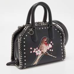 Pre Owned Stella McCartney Black Faux Leather Bird Embroidered Falabella Bag