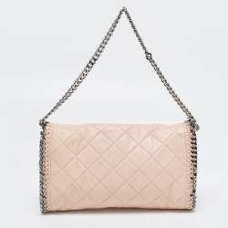 Pre Owned Stella McCartney Pale Pink Quilted Faux Leather Falabella Shaggy Deer Flap Bag
