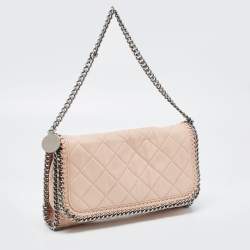 Pre Owned Stella McCartney Pale Pink Quilted Faux Leather Falabella Shaggy Deer Flap Bag