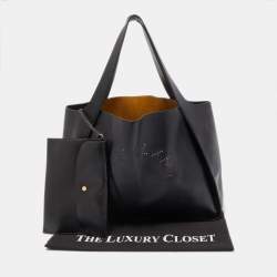 Pre Owned Stella McCartney Black Faux Leather Perforated Logo Tote