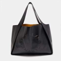 Pre Owned Stella McCartney Black Faux Leather Perforated Logo Tote