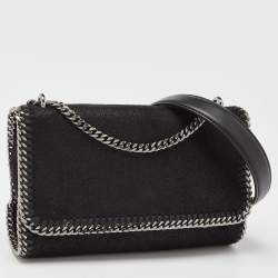 Pre Owned Stella McCartney Black Faux Suede Falabella Flap Shoulder Bag