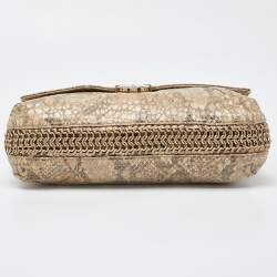 Pre Owned Stella McCartney Beige Python Embossed Leather Falabella Flap Shoulder Bag