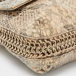 Pre Owned Stella McCartney Beige Python Embossed Leather Falabella Flap Shoulder Bag