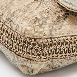 Pre Owned Stella McCartney Beige Python Embossed Leather Falabella Flap Shoulder Bag