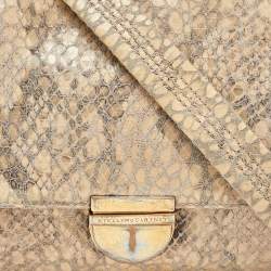 Pre Owned Stella McCartney Beige Python Embossed Leather Falabella Flap Shoulder Bag