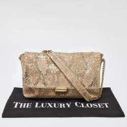 Pre Owned Stella McCartney Beige Python Embossed Leather Falabella Flap Shoulder Bag