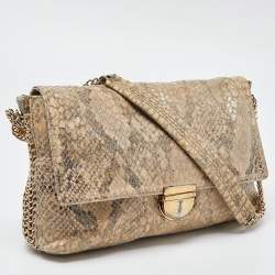 Pre Owned Stella McCartney Beige Python Embossed Leather Falabella Flap Shoulder Bag
