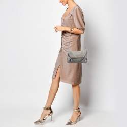 Pre Owned Stella McCartney Grey Faux Suede Falabella Flap Shoulder Bag