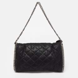 Stella McCartney Black Quilted Faux Leather Falabella Flap Bag