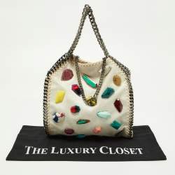 Pre Owned Stella McCartney Beige Faux Suede Embellished Falabella Tote