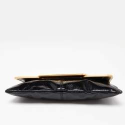 Stella McCartney Black Faux Patent Leather Metal Frame Clutch