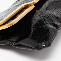 Stella McCartney Black Faux Patent Leather Metal Frame Clutch
