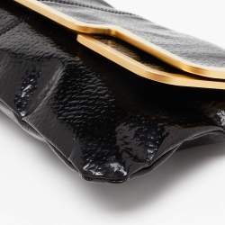 Stella McCartney Black Faux Patent Leather Metal Frame Clutch