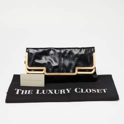 Stella McCartney Black Faux Patent Leather Metal Frame Clutch