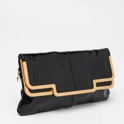 Stella McCartney Black Faux Patent Leather Metal Frame Clutch