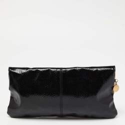 Stella McCartney Black Faux Patent Leather Metal Frame Clutch