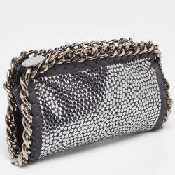 Pre Owned Stella McCartney Black Faux Leather Studded Embellished Foldover Clutch