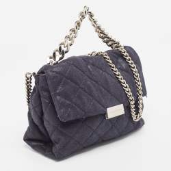 Pre Owned Stella McCartney Blue Quilted Faux Suede Medium Beckett Chain Bag