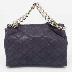 Pre Owned Stella McCartney Blue Quilted Faux Suede Medium Beckett Chain Bag