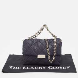 Pre Owned Stella McCartney Blue Quilted Faux Suede Medium Beckett Chain Bag