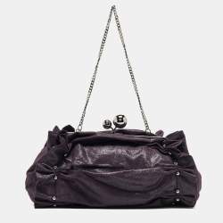 Pre Owned Stella McCartney Purple Ruffle Faux Leather Kisslock Chain Bag