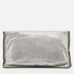 Stella McCartney Silver Faux Leather Falabella Fold-Over Clutch