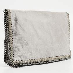 Stella McCartney Silver Faux Leather Falabella Fold-Over Clutch