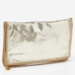 Pre Owned Stella McCartney Gold Crackled Faux Leather Falabella Fold-Over Clutch