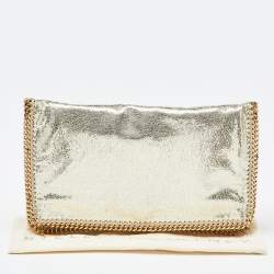 Pre Owned Stella McCartney Gold Crackled Faux Leather Falabella Fold-Over Clutch