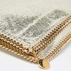 Pre Owned Stella McCartney Gold Crackled Faux Leather Falabella Fold-Over Clutch