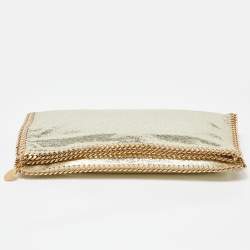 Pre Owned Stella McCartney Gold Crackled Faux Leather Falabella Fold-Over Clutch