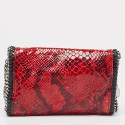 Pre Owned Stella McCartney Red/Black Python Embossed Faux Leather Falabella Flap Crossbody Bag