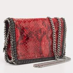 Pre Owned Stella McCartney Red/Black Python Embossed Faux Leather Falabella Flap Crossbody Bag