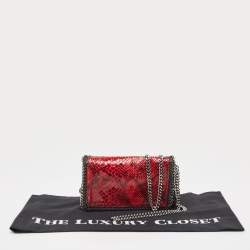 Pre Owned Stella McCartney Red/Black Python Embossed Faux Leather Falabella Flap Crossbody Bag