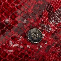 Pre Owned Stella McCartney Red/Black Python Embossed Faux Leather Falabella Flap Crossbody Bag