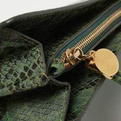 Pre Owned Stella McCartney Green Faux Python Embossed and Glitter Waverly Patchwork Clutch