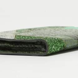 Pre Owned Stella McCartney Green Faux Python Embossed and Glitter Waverly Patchwork Clutch