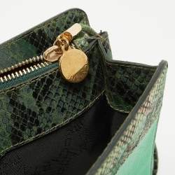 Pre Owned Stella McCartney Green Faux Python Embossed and Glitter Waverly Patchwork Clutch