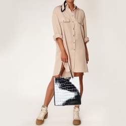 Pre Owned Stella McCartney Dark Blue Croc Embossed Leather Shopper Tote