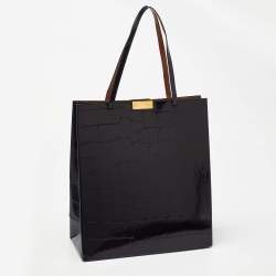 Pre Owned Stella McCartney Dark Blue Croc Embossed Leather Shopper Tote