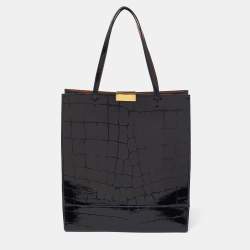 Pre Owned Stella McCartney Dark Blue Croc Embossed Leather Shopper Tote