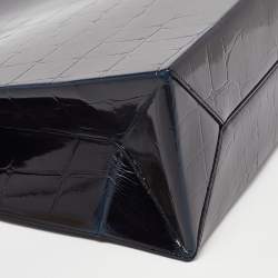 Pre Owned Stella McCartney Dark Blue Croc Embossed Leather Shopper Tote