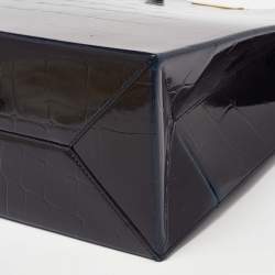 Pre Owned Stella McCartney Dark Blue Croc Embossed Leather Shopper Tote