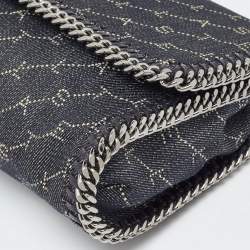 Pre Owned Stella McCartney Navy Blue Monogram Denim and Leather Falabella Flap Shoulder Bag