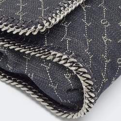 Pre Owned Stella McCartney Navy Blue Monogram Denim and Leather Falabella Flap Shoulder Bag
