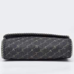 Pre Owned Stella McCartney Navy Blue Monogram Denim and Leather Falabella Flap Shoulder Bag